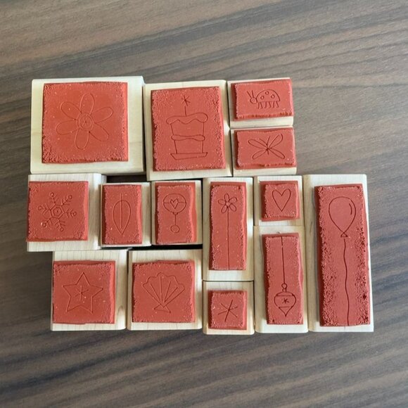 Stampin Up! 2003 Stipple Celebrations Rubber Stamp Set Of 14 In Plastic Case - Picture 7 of 8